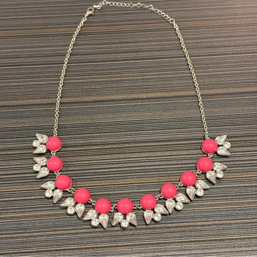 J. Crew Pink and Silver Crystal Statement Necklace